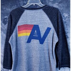 Aviator Nation Women's Size Large Softball Shirt 3/4 Sleeve Gray Raw Hem Rare